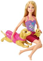 Barbie, Pływający piesek, lalka z akcesoriami