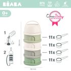 Beaba, pojemniki na mleko w proszku, 4 komory, cotton white/sage green