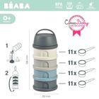 Beaba, pojemniki na mleko w proszku, 4 komory, mineral grey/blue