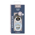 Bibs, Colour, smoczek uspokajający, kauczuk Hevea, Iron Glow&Baby Blue Glow, rozmiar 3, 2 szt.