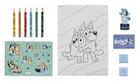 Bluey, zestaw kreatywny, kolorowanki, naklejki i stempelki