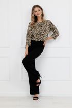 Bluzka damska z długim rękawem, brązowa, Italian Fashion