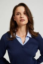 Bluzka damska z długim rękawem, granatowa, Moodo