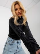 Bluzka damska z długim rękawem, welurowa, czarna, Rue Paris