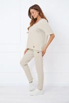 Bluzka damska z krótkim rękawem, beżowa, Caro, Italian Fashion