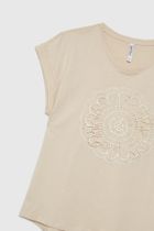 Bluzka damska z krótkim rękawem, beżowa, Moodo