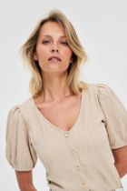 Bluzka damska z krótkim rękawem, beżowa, Moodo