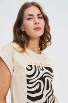 Bluzka damska z krótkim rękawem, beżowa, Moodo