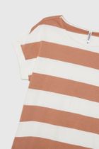 Bluzka damska z krótkim rękawem, biało-brązowa, Moodo