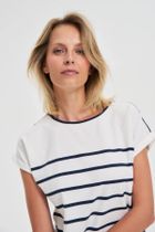 Bluzka damska z krótkim rękawem, biało-granatowa, Moodo