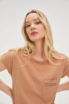 Bluzka damska z krótkim rękawem, brązowa, Moodo