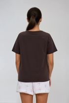 Bluzka damska z krótkim rękawem, brązowa, Moodo