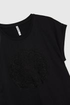 Bluzka damska z krótkim rękawem, czarna, Moodo