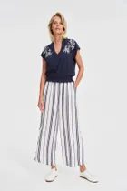 Bluzka damska z krótkim rękawem, granatowa, Moodo