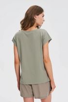 Bluzka damska z krótkim rękawem, khaki, Moodo