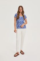 Bluzka damska z krótkim rękawem, niebieska, Moodo