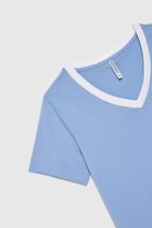 Bluzka damska z krótkim rękawem, niebieska, Moodo