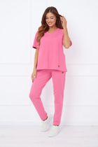 Bluzka damska z krótkim rękawem, plus size, różowa, Caro, Italian Fashion