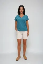 Bluzka damska z krótkim rękawem, zielona, Moodo