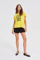 Bluzka damska z krótkim rękawem, żółta, Moodo