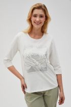 Bluzka damska z rękawem 3/4, biała, Moodo