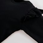 Body dziewczęce z długim rękawem, prążkowane, czarne, Eevi