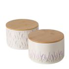 Boltze, pojemnik ceramiczny lavander z bambusową pokrywą, średnica 16 cm