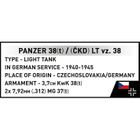 Cobi, Historical Collection, WWII, Panzer, 38(T)/CKD LT VZ.38, klocki, 1:28, 690 elementów