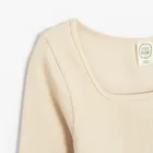 Cool Club, Bluzka dziewczęca z długim rękawem, crop top, prążkowana, beżowa