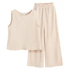 Cool Club, Komplet dziewczęcy, Bluzka bez rękawów, Spodnie materiałowe, wide, beżowy
