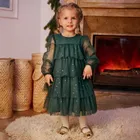 Cool Club, Sukienka dziewczęca z długim rękawem, ciemnozielona