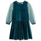Cool Club, Sukienka dziewczęca z długim rękawem, welurowa, turkusowa