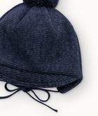 Czapka chłopięca z pomponem, wiązana, granatowa, Iltom