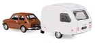 Daffi, Niewiadów, Fiat 126p z przyczepą kempingową, pojazd, model metalowy, 1:43, brązowy