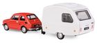 Daffi, Niewiadów, Fiat 126p z przyczepą kempingową, pojazd, model metalowy, czerwony, 1:43