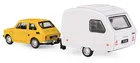 Daffi, Niewiadów, Fiat 126p z przyczepą kempingową, pojazd, model metalowy, żółty, 1:43