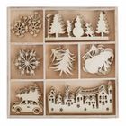 DP Craft, kształty z drewna, zimowe miasteczko, 35 szt.