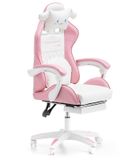 Dziecięcy fotel gamingowy z wysuwanym podnóżkiem, różowy