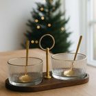 Eh Excellent Houseware, komplet dipówek na drewnianej paterze, 9 cm