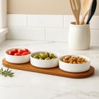 Excellent Houseware, Aperio, zestaw porcelanowych miseczek do serwowania przekąsek, bambusowa taca, 390 ml, 3 szt.