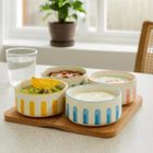 Excellent Houseware, Fika, zestaw miseczek na przekąski, bambusowa taca, 230 ml, 4 szt.