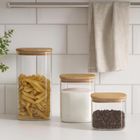Excellent Houseware, Klar, zestaw szklanych słoików kuchennych z bambusową pokrywką, 3 szt.