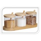 Excellent Houseware, Yulea, słoiczki na przyprawy, na bambusowej podstawce, 8,5 cm, 3 szt.