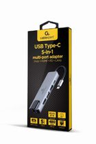 Gembird, adapter wieloportowy, USB-C, 5w1, PD, HDMI, USB 3.1, USB 2.0, LAN