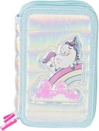 Girabrilla, piórnik rozkładany, potrójny, z wyposażeniem, jednorożec, błękitny