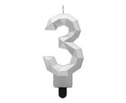 Godan, świeczka cyferka 3, Diament, metalik srebrny, 7,6 cm
