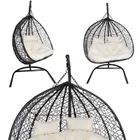 HaloFuture, fotel wiszący, dwuosobowy, kokon, czarny, beżowa poduszka