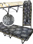 HaloFuture, łóżko gościnne, turystyczne, składane z materacem i kółkami, szary, 80-190 cm