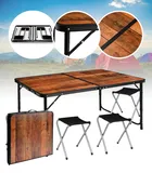 Hedo, zestaw stół turystyczny i 4 krzesła, składany w walizkę, 5w1, brązowy