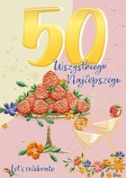 Henry, karnet A5 z kopertą, złocony, urodziny 50, patera z truskawkami